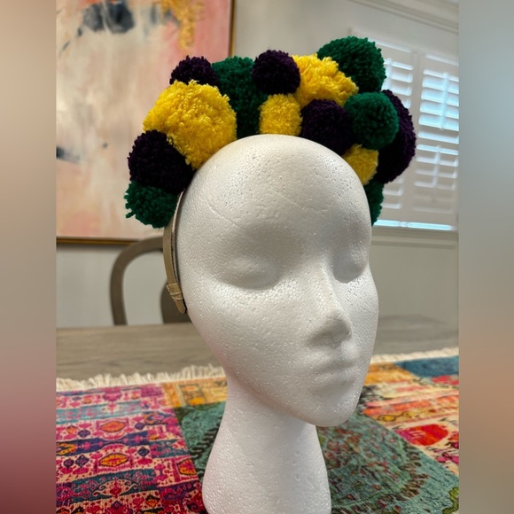 Purple, Green & Gold Pom Pom Headband - Picture 3 of 5